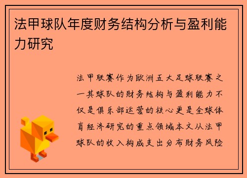 法甲球队年度财务结构分析与盈利能力研究