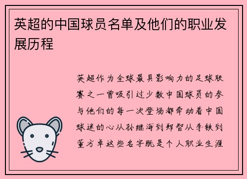 英超的中国球员名单及他们的职业发展历程